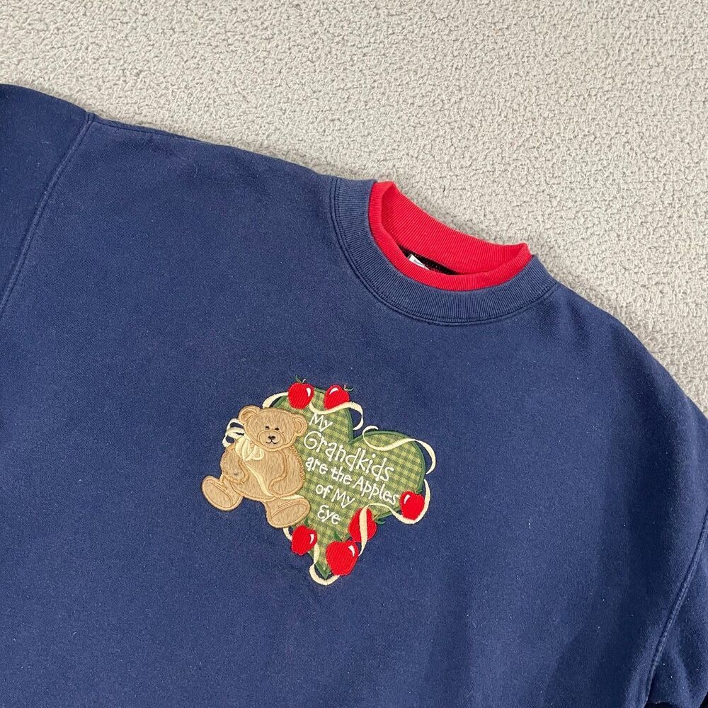 VTG Grandma Sweatshirt M Navy Double Collar Grandkids Embroidered 90s Crewneck - Picture 2 of 8